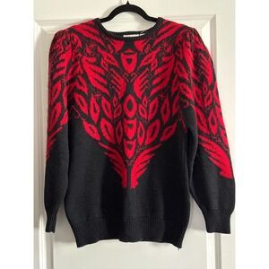 Vintage Cedars Angora Blend Red Black Graphic Sweater Large